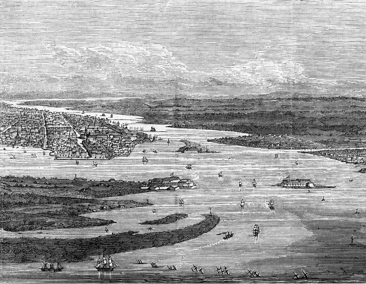 Puerto de Charleston, Carolina del Sur, con barcos hundidos de Unbekannt
