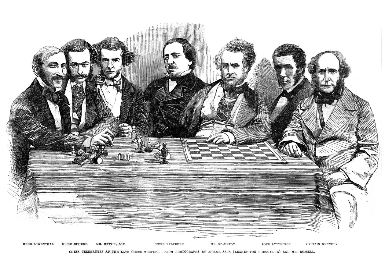 Celebridades del ajedrez en la última reunión de ajedrez, 1855 de Unbekannt