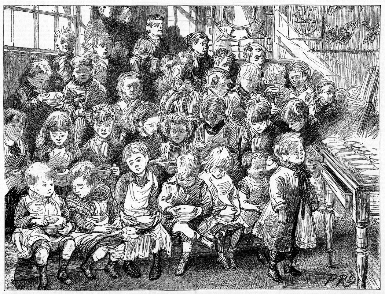 Niños esperando sopa a la hora de la cena, Escuela de la Junta de Londres, Denmark Terrace, Islington, 1889 de Unbekannt