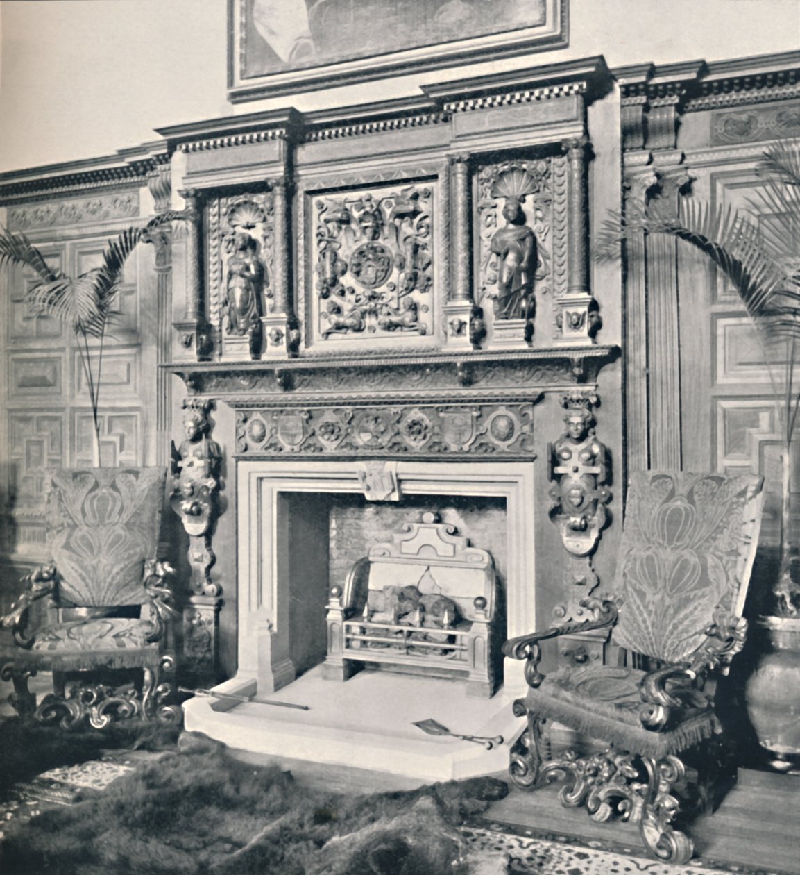 Chimenea en el Gran Salón, Castle Ashby, Northampton, 1927 de Unbekannt