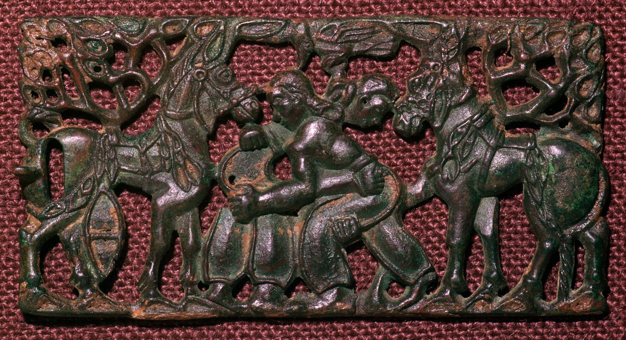 Placa de bronce china de hombres luchando, siglo V a.C. de Unbekannt
