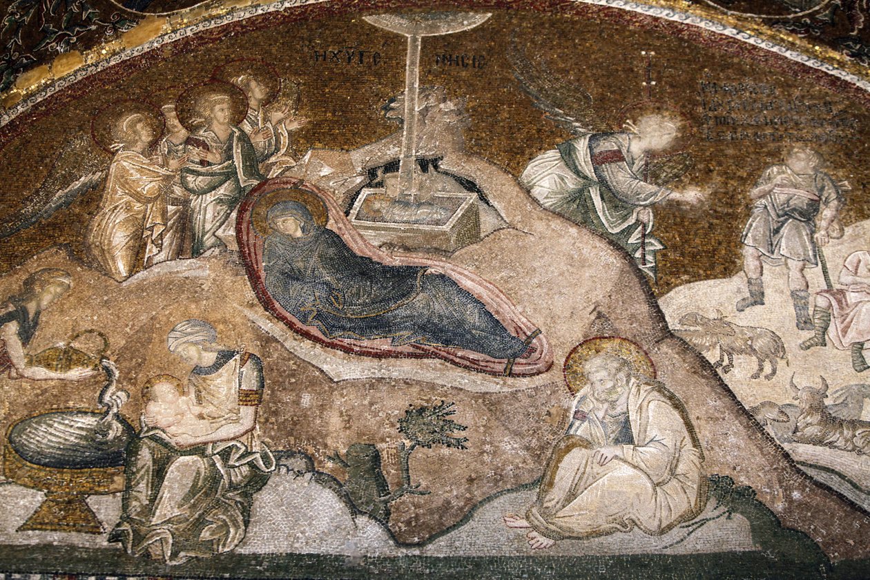Museo de la iglesia de Chora: nacimiento de Jesús (María descansando después del parto, José sentado) de Unbekannt