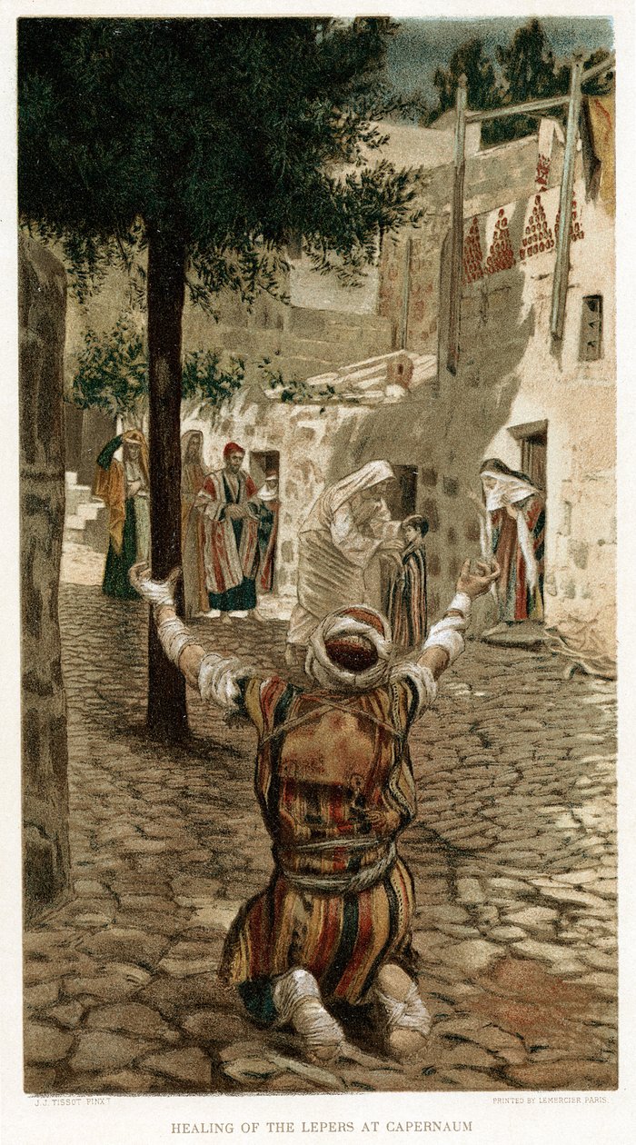 Cristo sanando a los leprosos en Capernaum, c1890 de Unbekannt