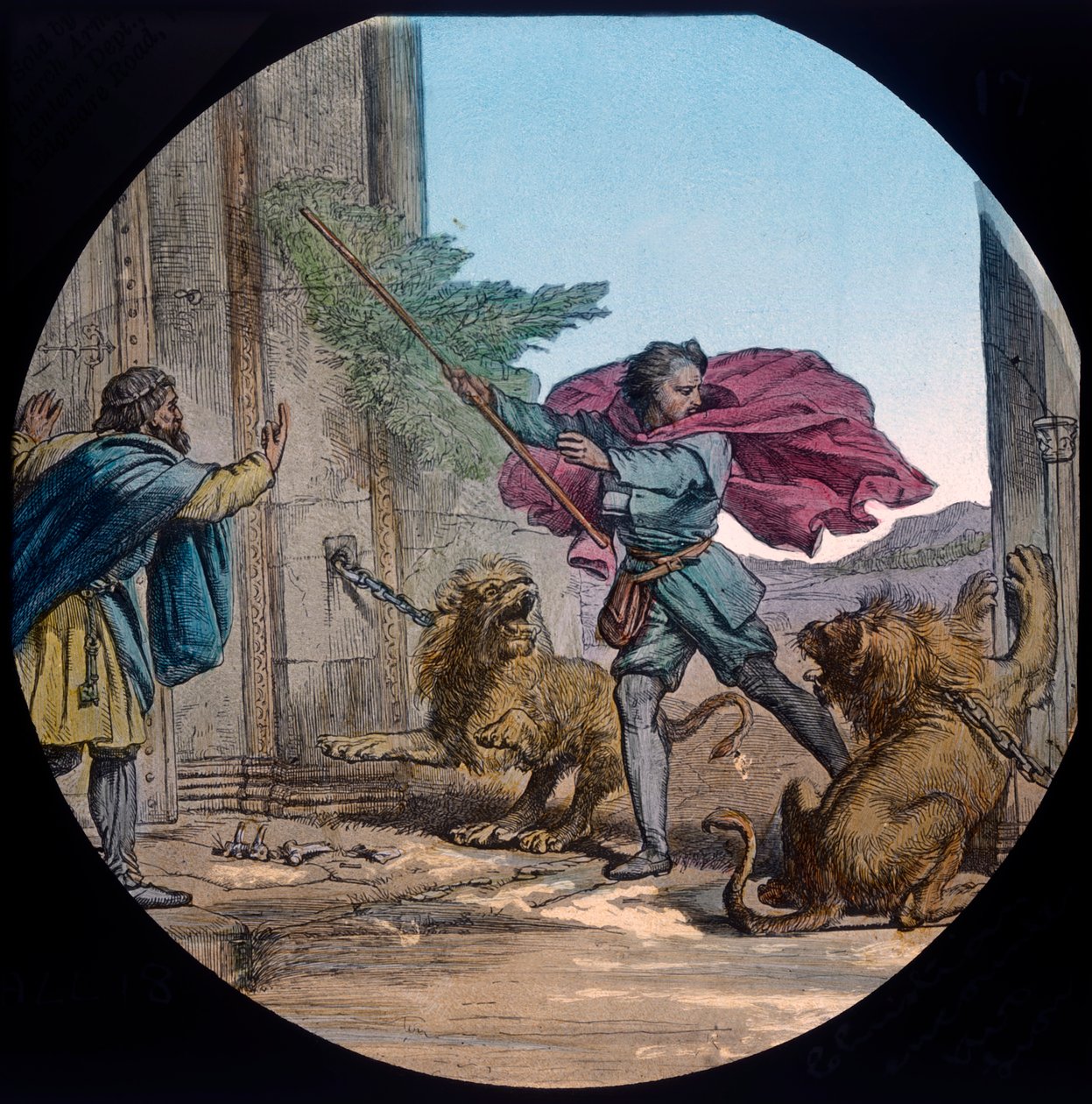 Cristiano se encuentra con dos leones, c1910 de Unbekannt