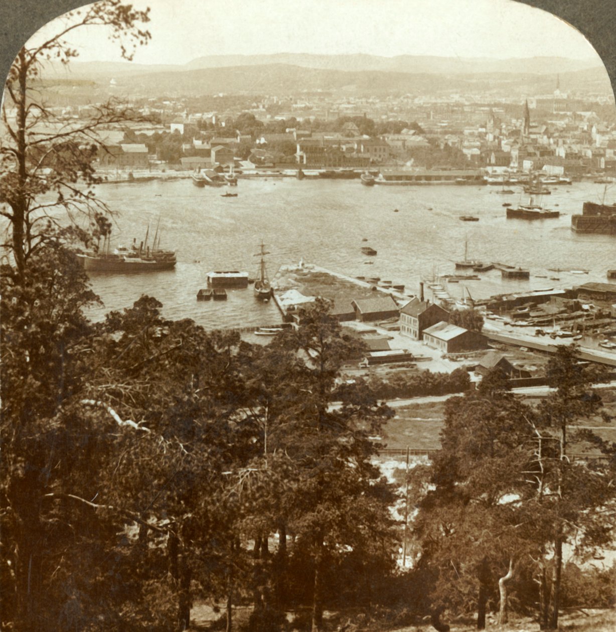 Christiania y su puerto ocupado, N.O. desde el Palacio Real de Ekeberg a la derecha, Noruega, c. 1905 de Unbekannt