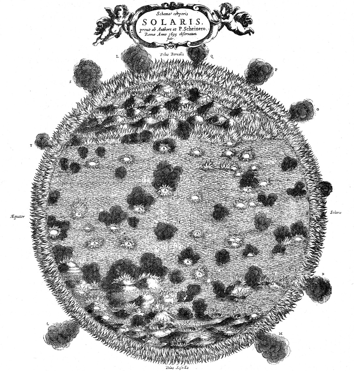 Ilustración de Christopher Scheiner de su idea de la superficie del sol, 1635 de Unbekannt