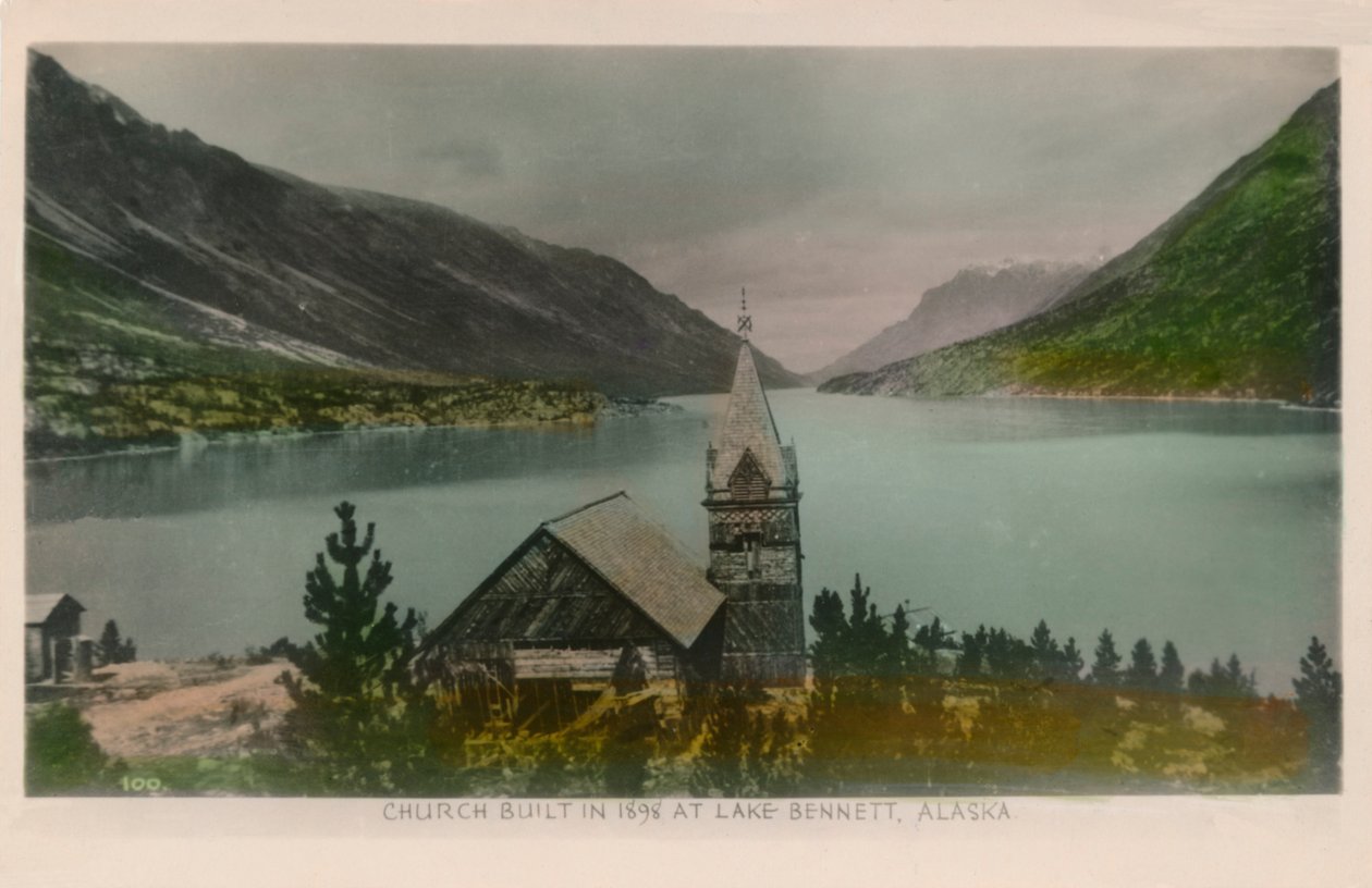 Iglesia construida en 1898 en el lago Bennett, Alaska de Unbekannt