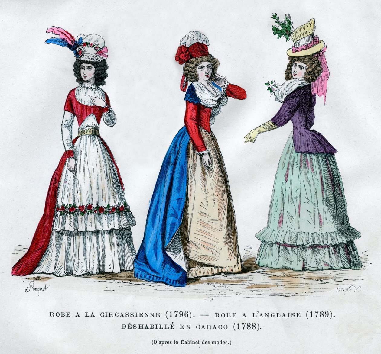 Vestido circasiano, 1796, vestido inglés, 1789, y bata caraco, 1788 de Unbekannt