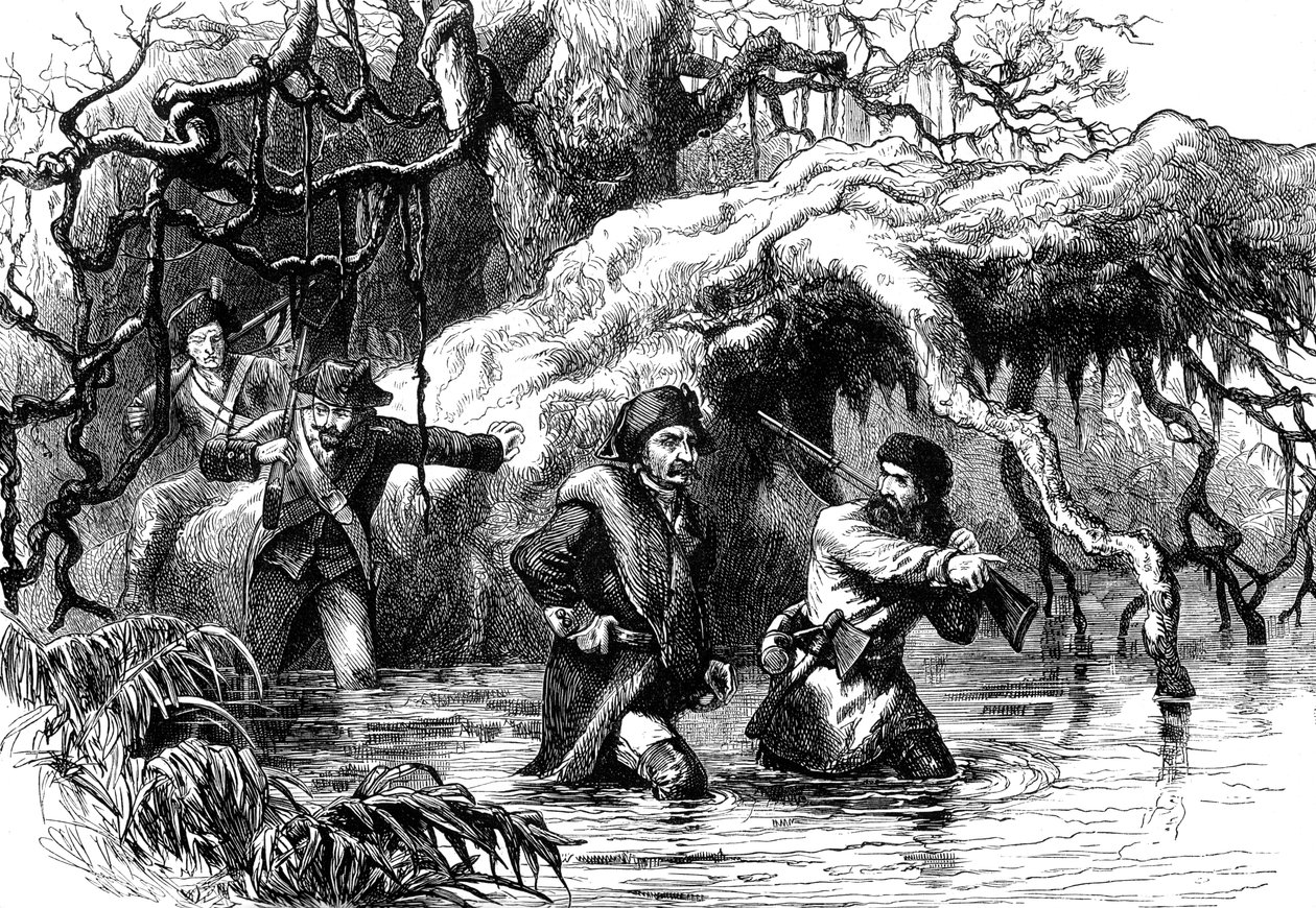 Clark y sus soldados cruzando el Wabash, c1778-1779 c1880 de Unbekannt