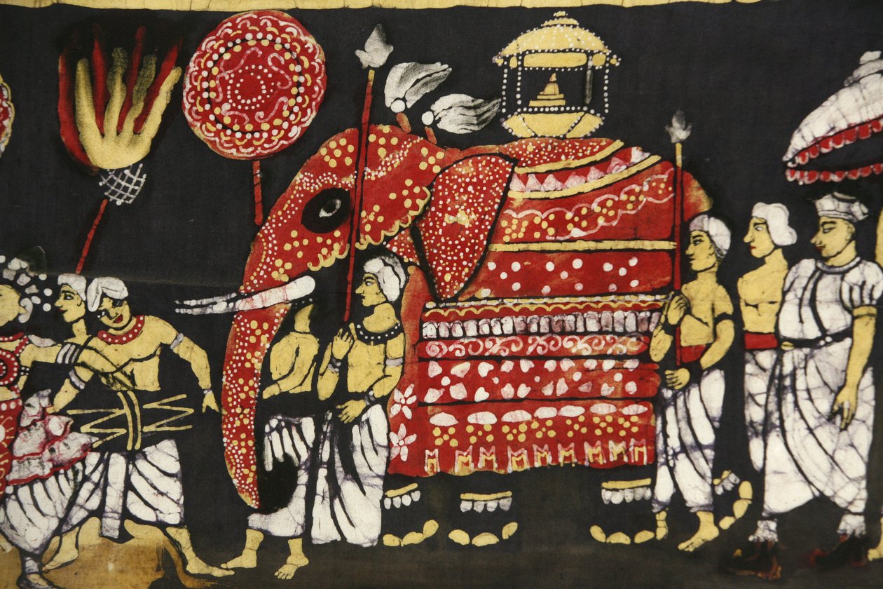 Impresión de tela que representa la peregrinación de la reliquia del diente sagrado de Buda en Kandy, Sri Lanka, París, Francia de Unbekannt