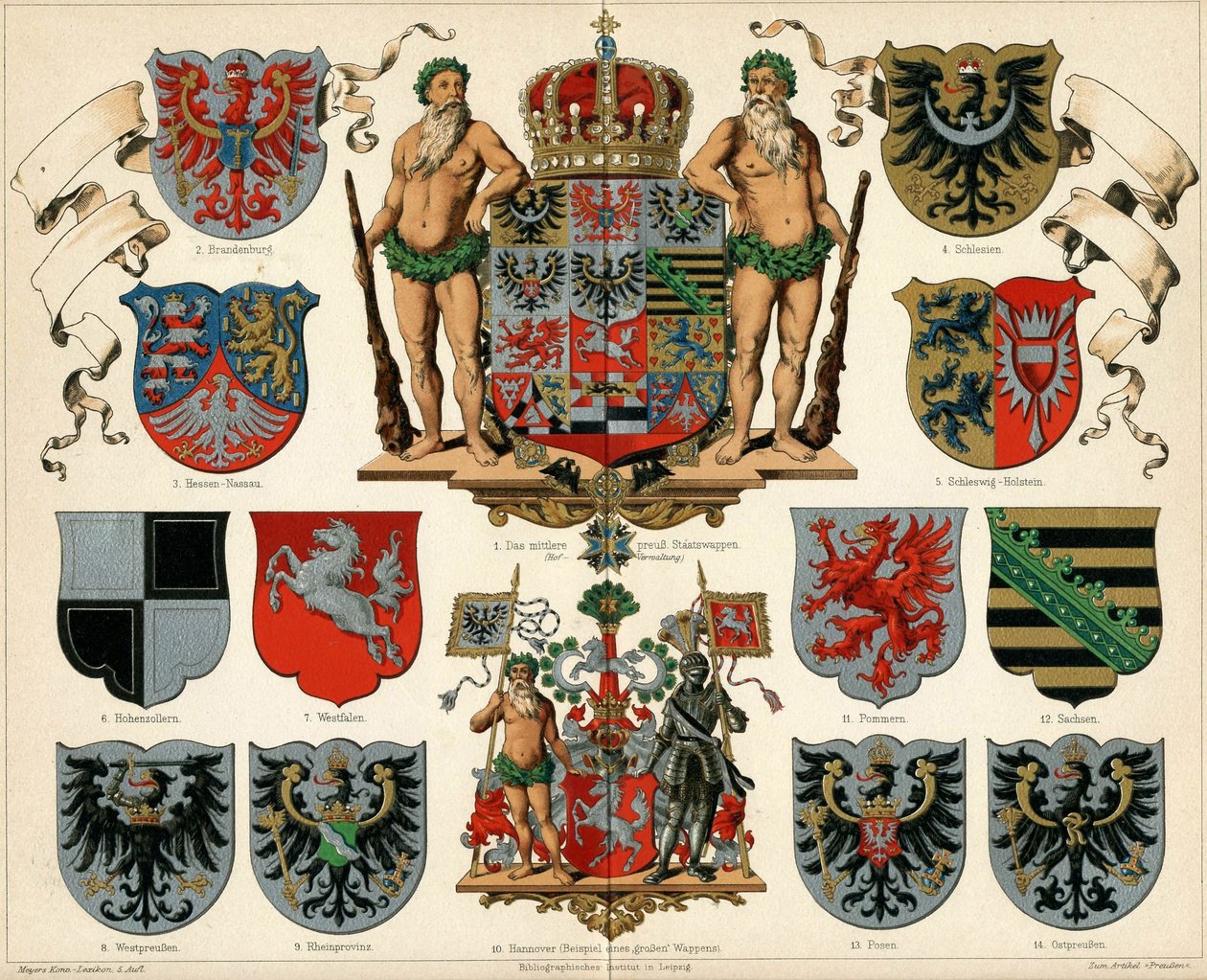 Escudo de armas del Reino de Prusia y provincias Meyers Großes Konversations-Lexikon, 1883 de Unbekannt
