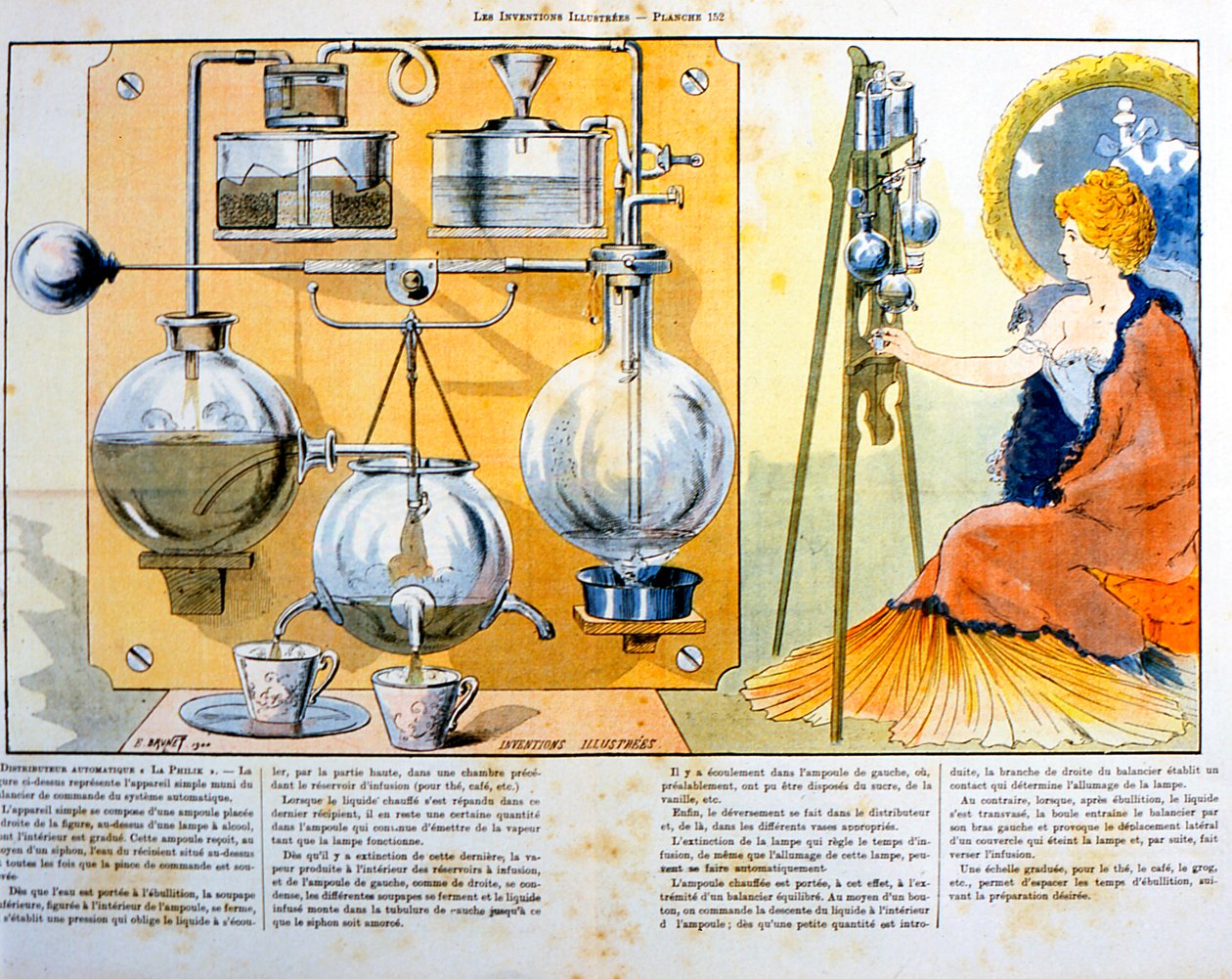 Máquina para hacer café o té calentada por una pequeña lámpara de alcohol, 1900 de Unbekannt