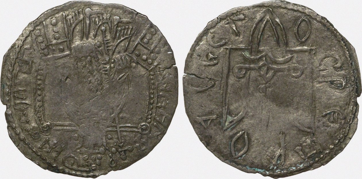 Moneda Srebrennik del Gran Duque Vladimir Svyatoslavich Reverso: Símbolo de los Rurikids, 980-1015 de Unbekannt