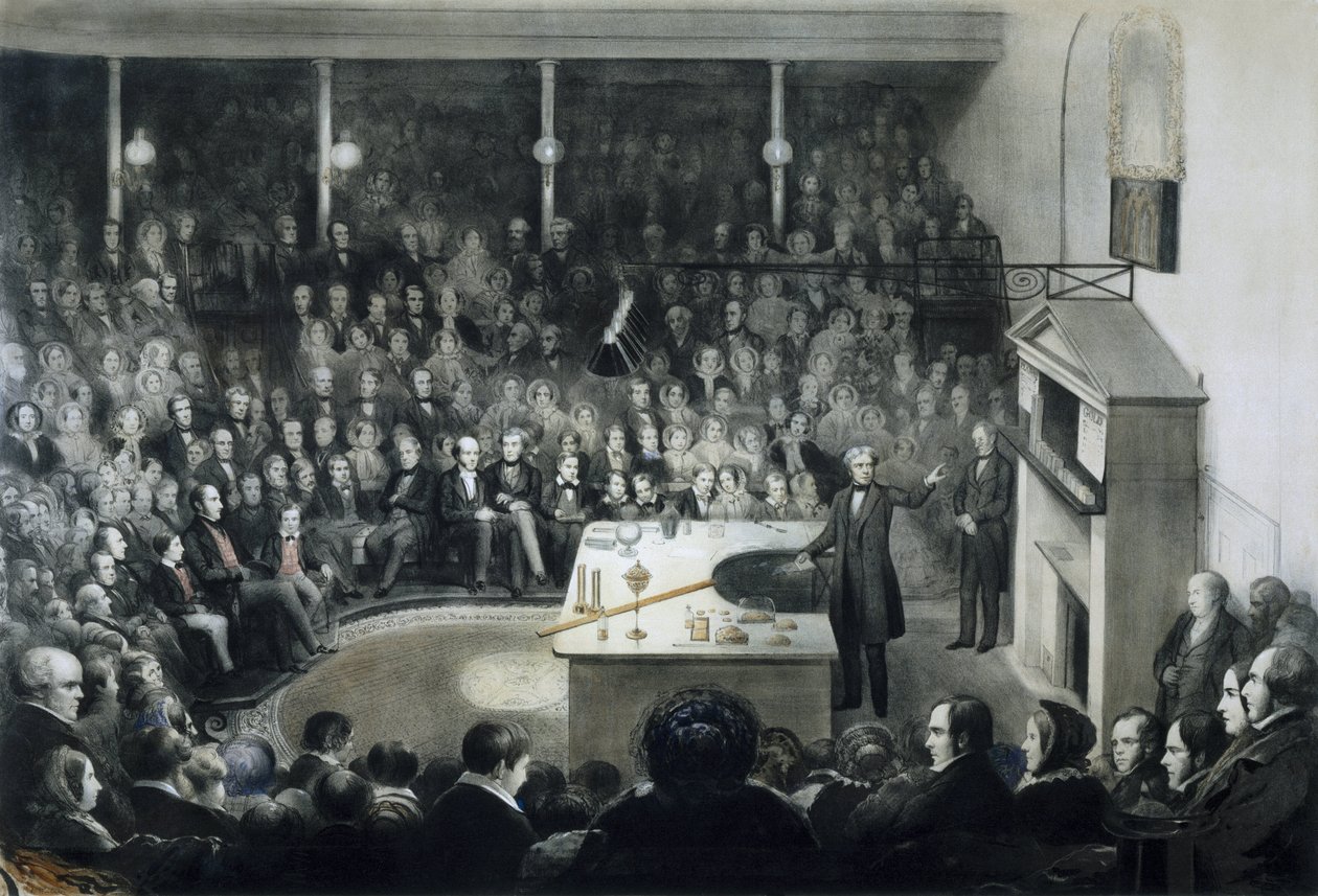 Conferencia del físico Michael Faraday (1791-1867) ante la Royal Institution de Londres el 27 de diciembre de 1855 en presencia del Príncipe Alberto de Sajonia-Coburgo-Gotha de Unbekannt
