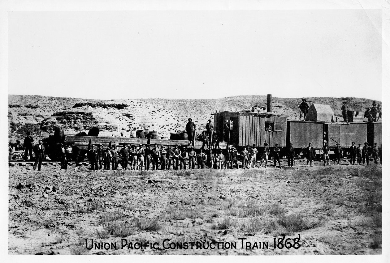 Tren de construcción en el Ferrocarril Union Pacific, EE.UU. (1868) de Unbekannt