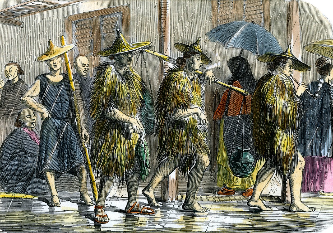 Coolies en Hong Kong, en tiempo húmedo, c1875 de Unbekannt