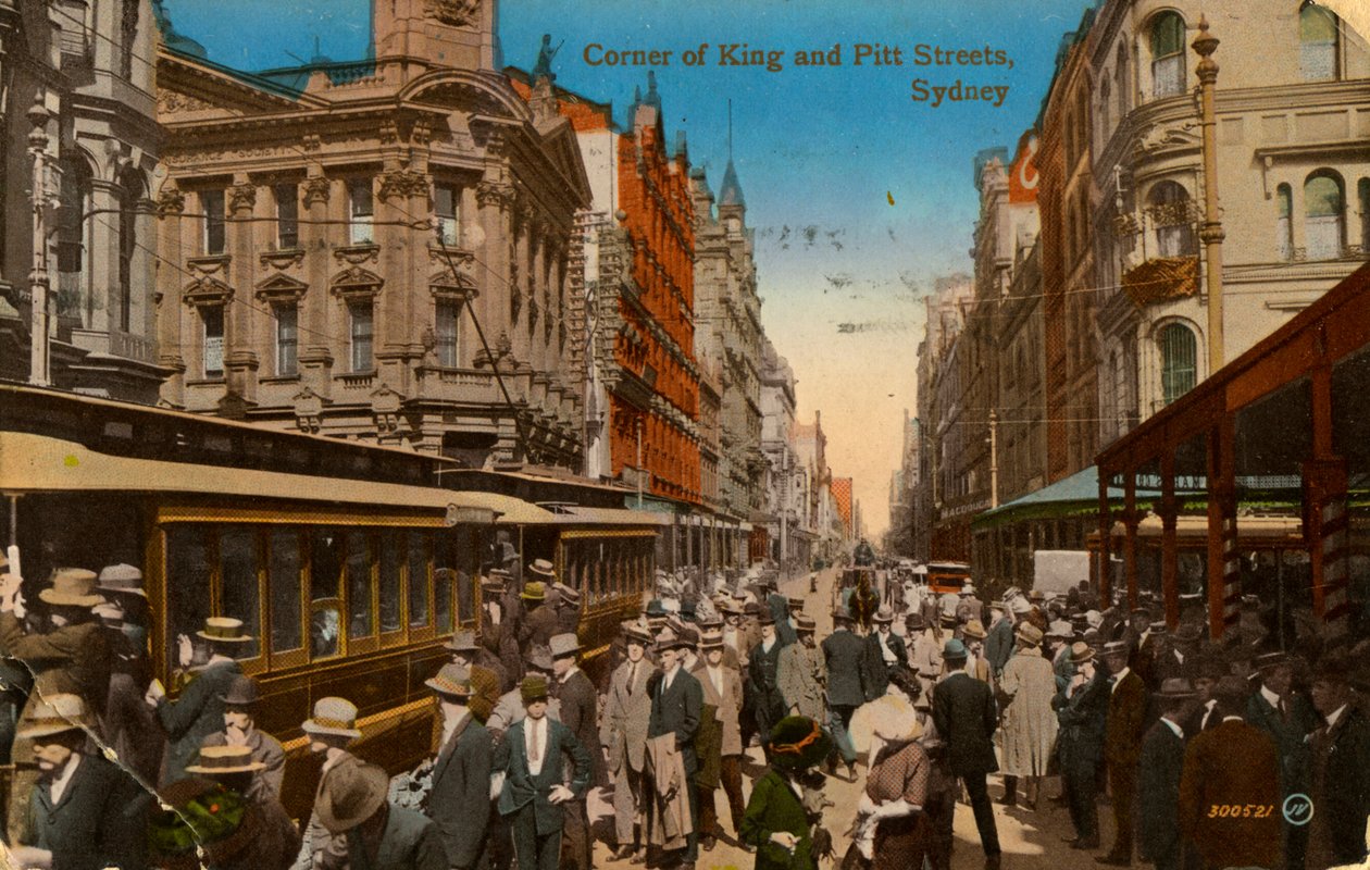 Esquina de las calles King y Pitt, Sídney, Nueva Gales del Sur, Australia, c1917 de Unbekannt