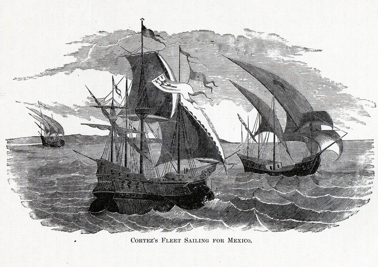 La flota de Cortés navegando hacia México, 1882 de Unbekannt