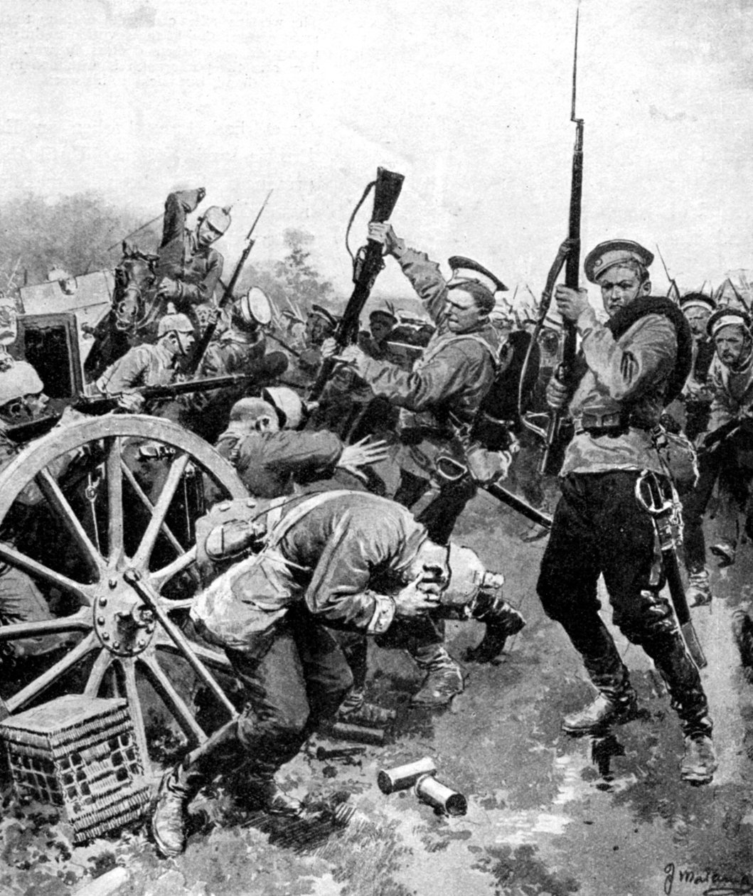 Ataque cosaco a tropas alemanas, Prusia Oriental, Primera Guerra Mundial, 1914 de Unbekannt
