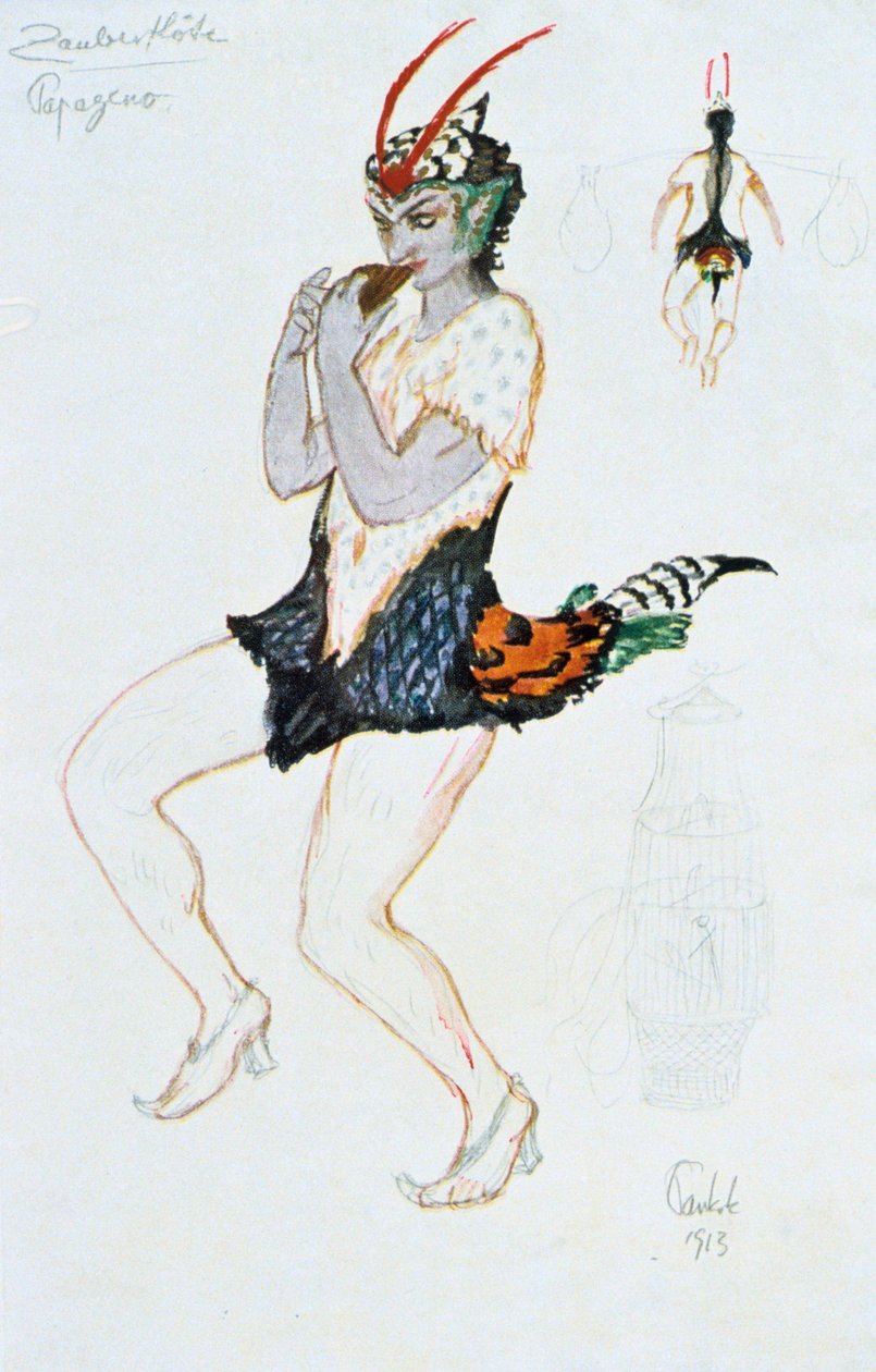 Diseño de vestuario para Papageno, 1913 de Unbekannt
