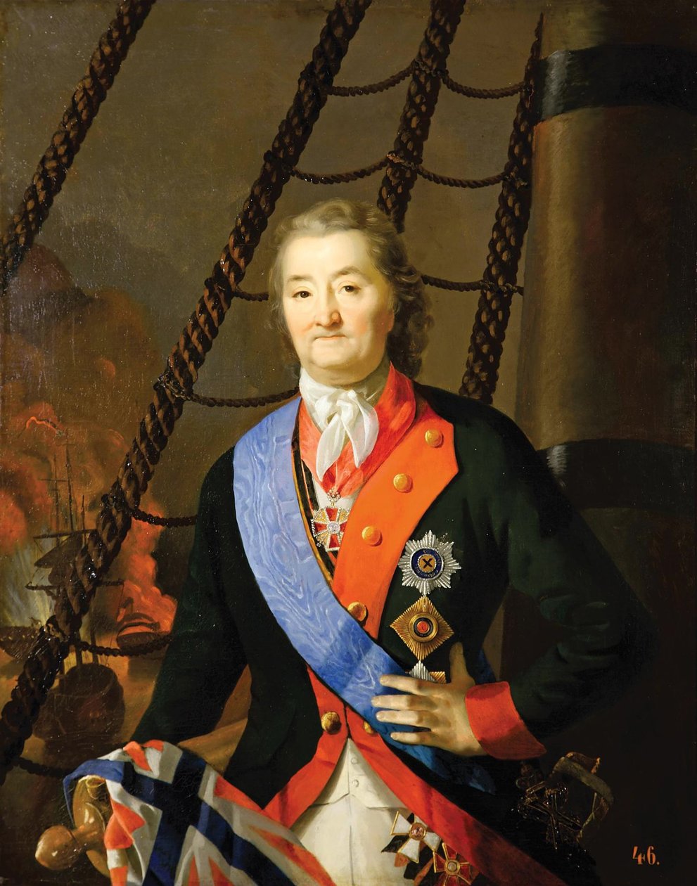 Conde Alexey Grigoryevich Orlov en la Batalla de Chesma, siglo XIX de Unbekannt