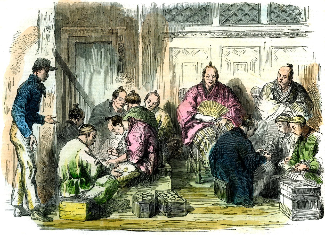 Contando el dinero de compensación por el asesinato del Sr. Richardson, Japón, 1863 de Unbekannt