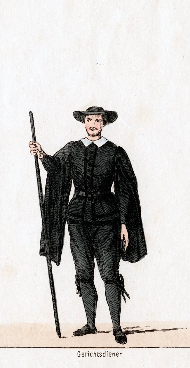 Ujier de la corte, diseño de vestuario para la obra de Shakespeare, Enrique VIII, siglo XIX de Unbekannt