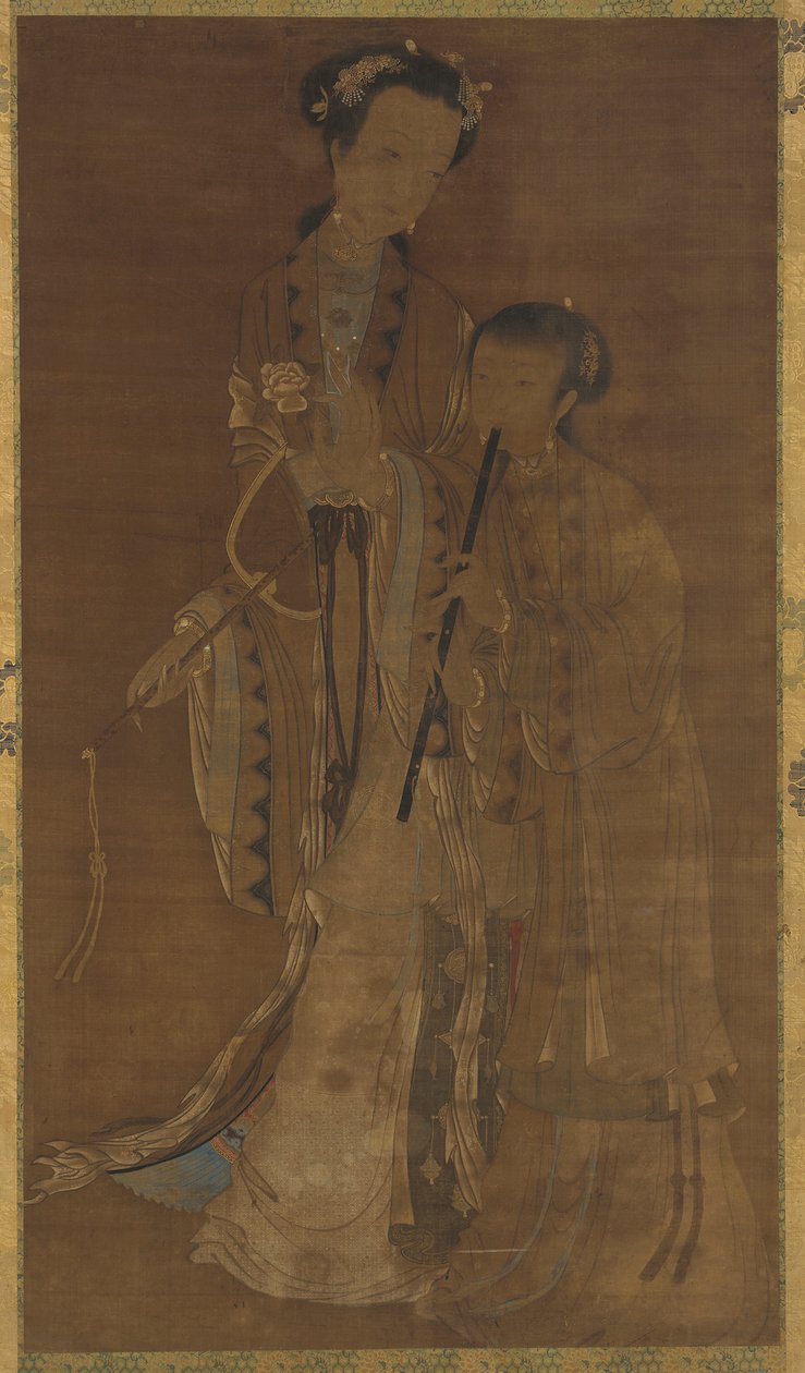 Cortesanas con abanico y flauta, dinastía Qing, siglo XVII-XVIII de Unbekannt
