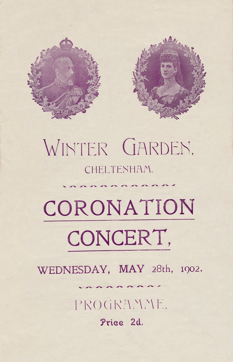 Portada del programa para un Concierto de Coronación en el Winter Garden, Cheltenham, 1902 de Unbekannt