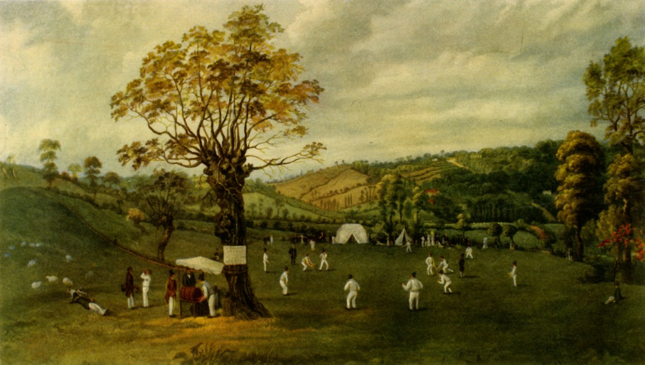Partido de cricket entre Nottingham y Leicester, c. 1829, 1947 de Unbekannt