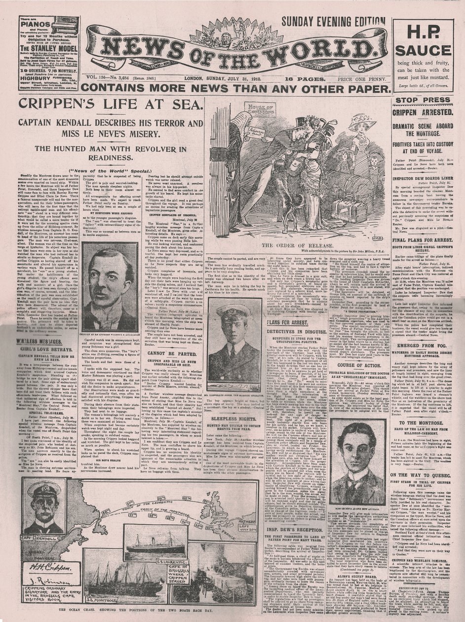 La vida de Crippen en el mar, portada del News of the World, 31 de julio de 1910 de Unbekannt