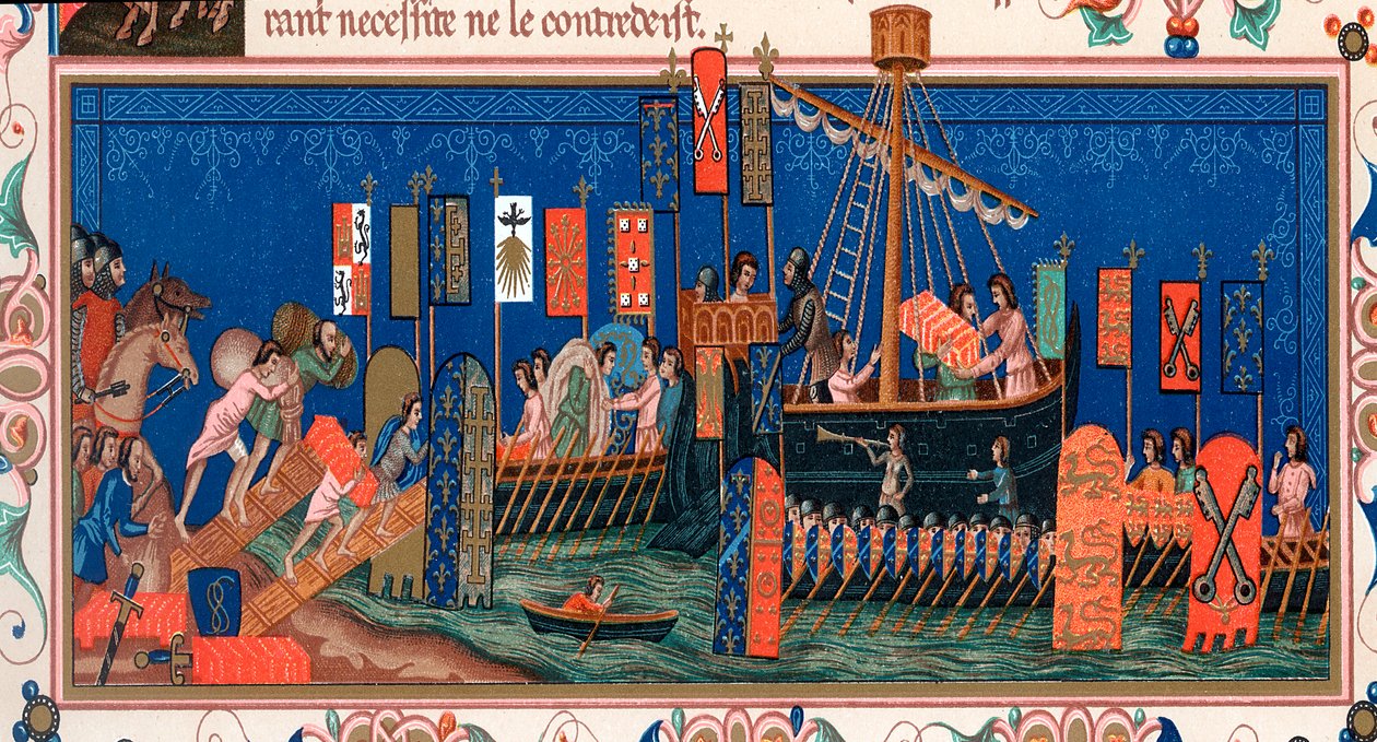 Cruzados embarcando hacia Tierra Santa, siglo XV de Unbekannt