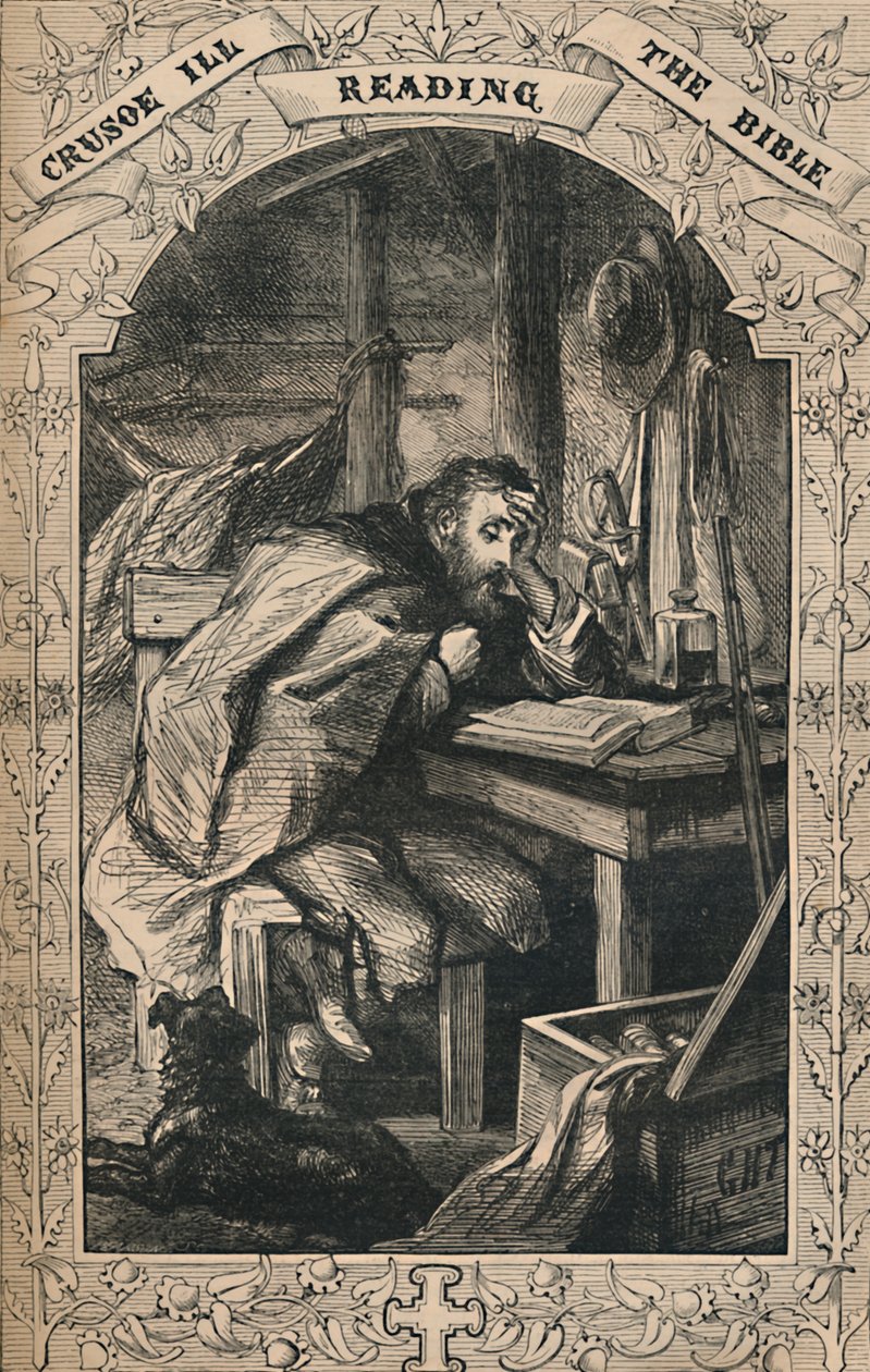 Crusoe Leyendo la Biblia, c1870 de Unbekannt