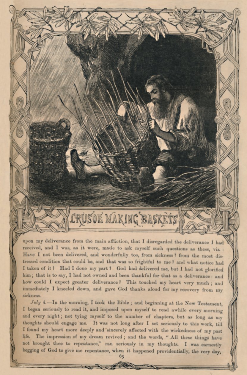 Crusoe haciendo cestas, c1870 de Unbekannt