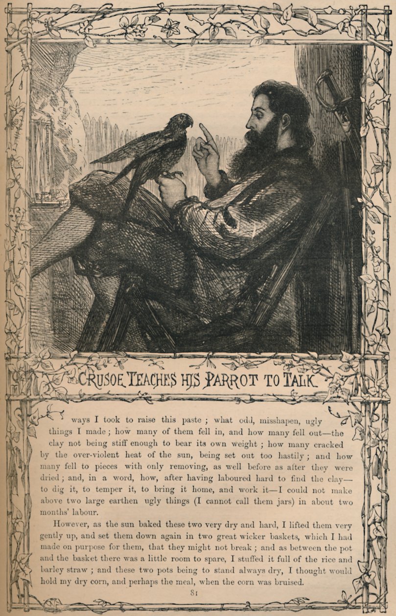 Crusoe Enseña a su Loro a Hablar, c1870 de Unbekannt