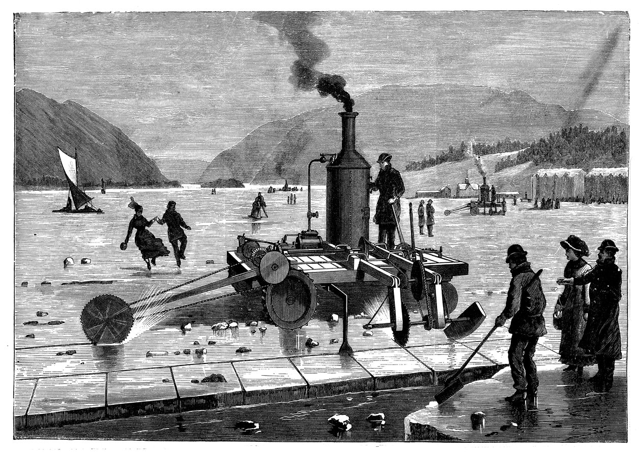 Cortando hielo en el río San Lorenzo, Canadá, usando una sierra a vapor, 1894 de Unbekannt