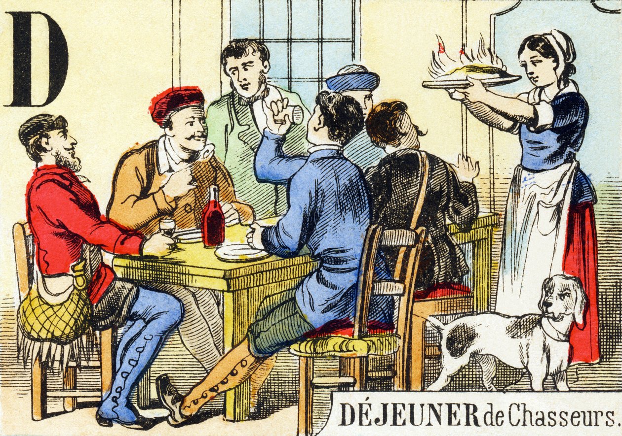 D: Almuerzo de cazadores - El Alfabeto de la Caza, c.1890 de Unbekannt
