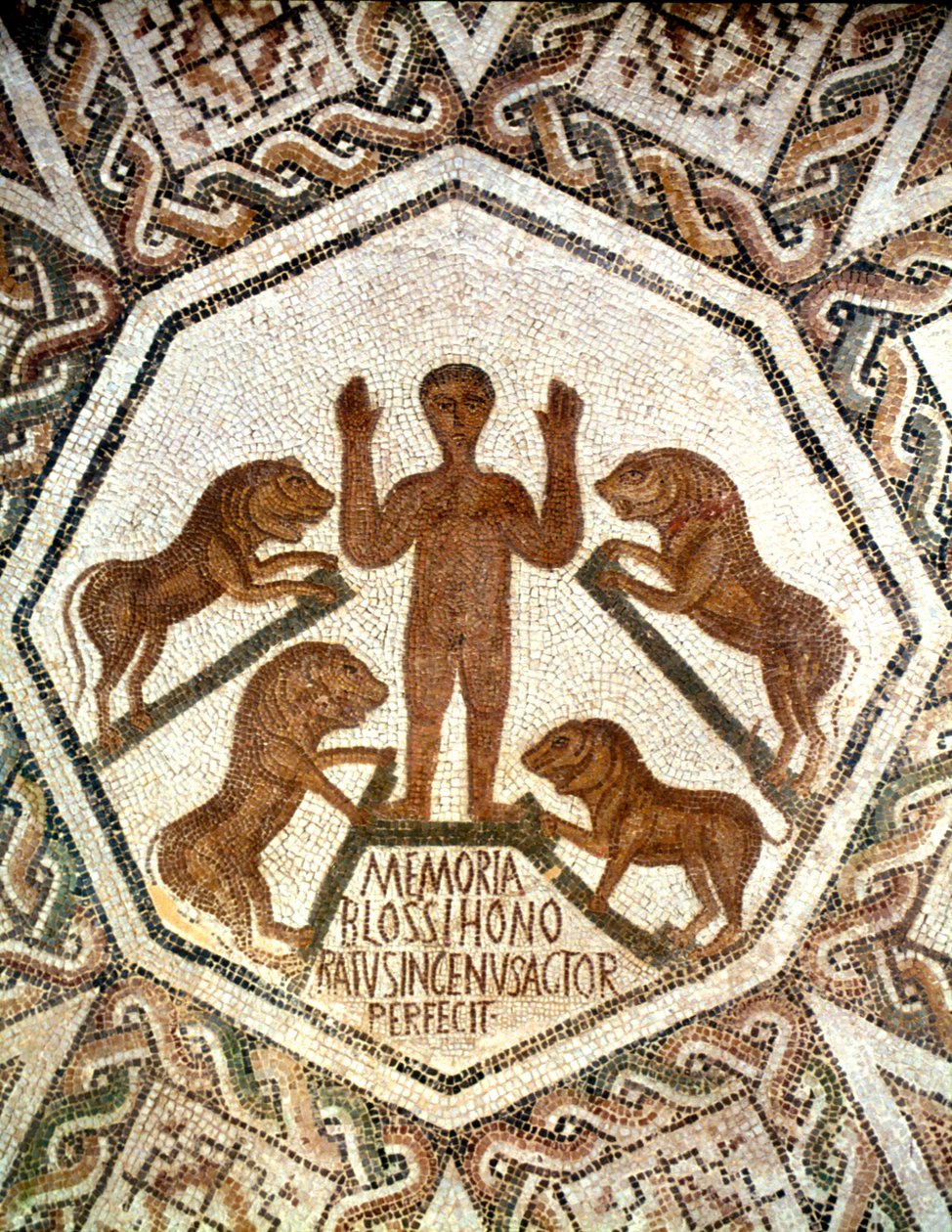 Daniel en el foso de los leones, mosaico romano, siglo V de Unbekannt