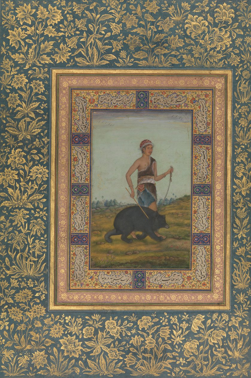 Derviche guiando un oso, Folio del Álbum Shah Jahan, recto: principios del siglo XIX de Unbekannt
