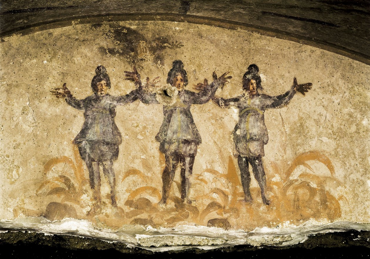 Detalle de un fresco de las Catacumbas de Priscila, siglo II o III d.C. de Unbekannt