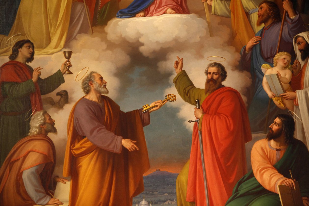 Detalle de una pintura en la Basílica de María Auxiliadora que muestra a San Pedro y San Pablo, Turín, Italia de Unbekannt