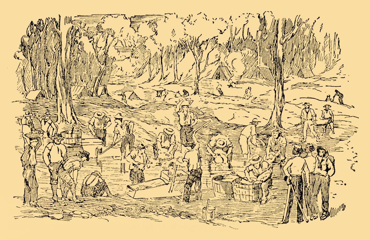 Excavando y lavando oro en Australia en 1851, c1930 de Unbekannt