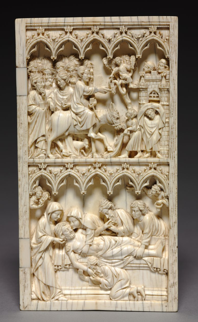 Díptico con escenas de la vida de Cristo ala derecha: Entrada en Jerusalén y Entierro, c. 13 de Unbekannt