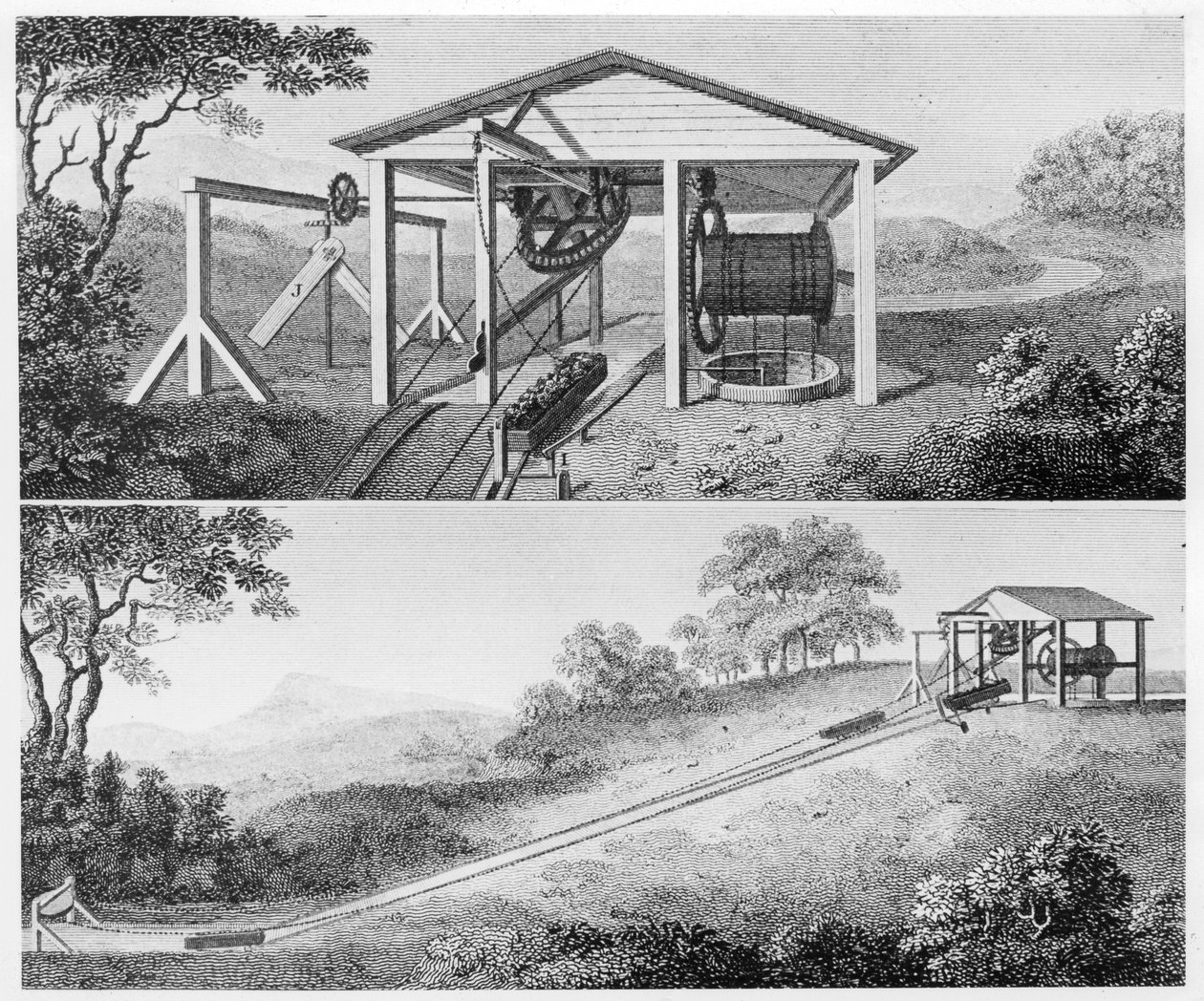 Plano inclinado doble para mover botes de un nivel a otro en un canal, 1796 de Unbekannt