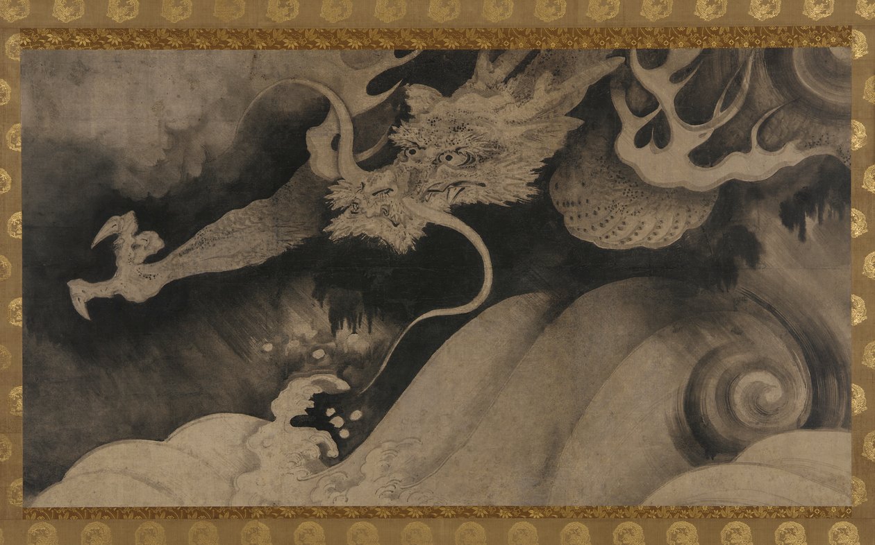 Dragón, olas y nubes, período Momoyama, 1568-1615 de Unbekannt