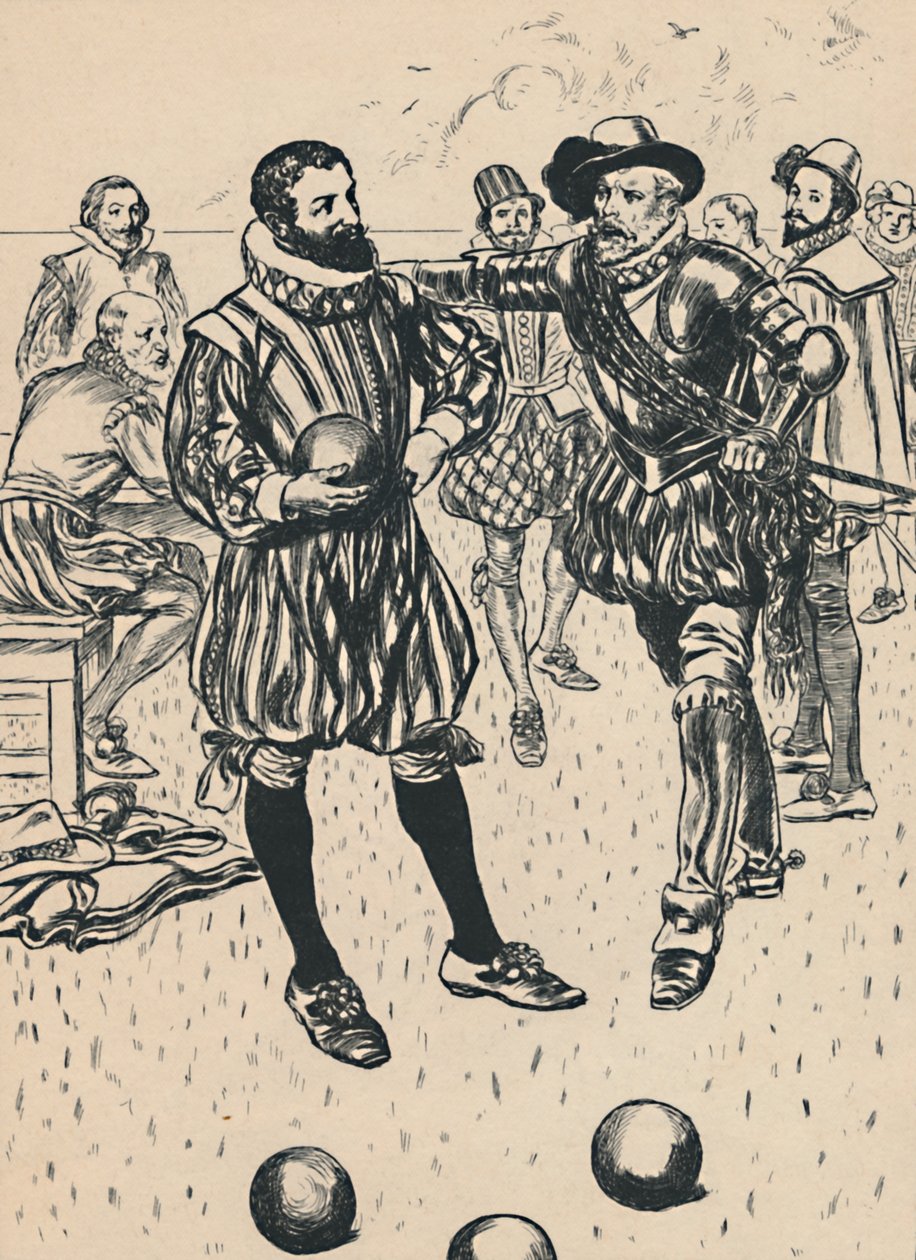 Drake es informado de que la Armada se acerca, c. 1907 de Unbekannt