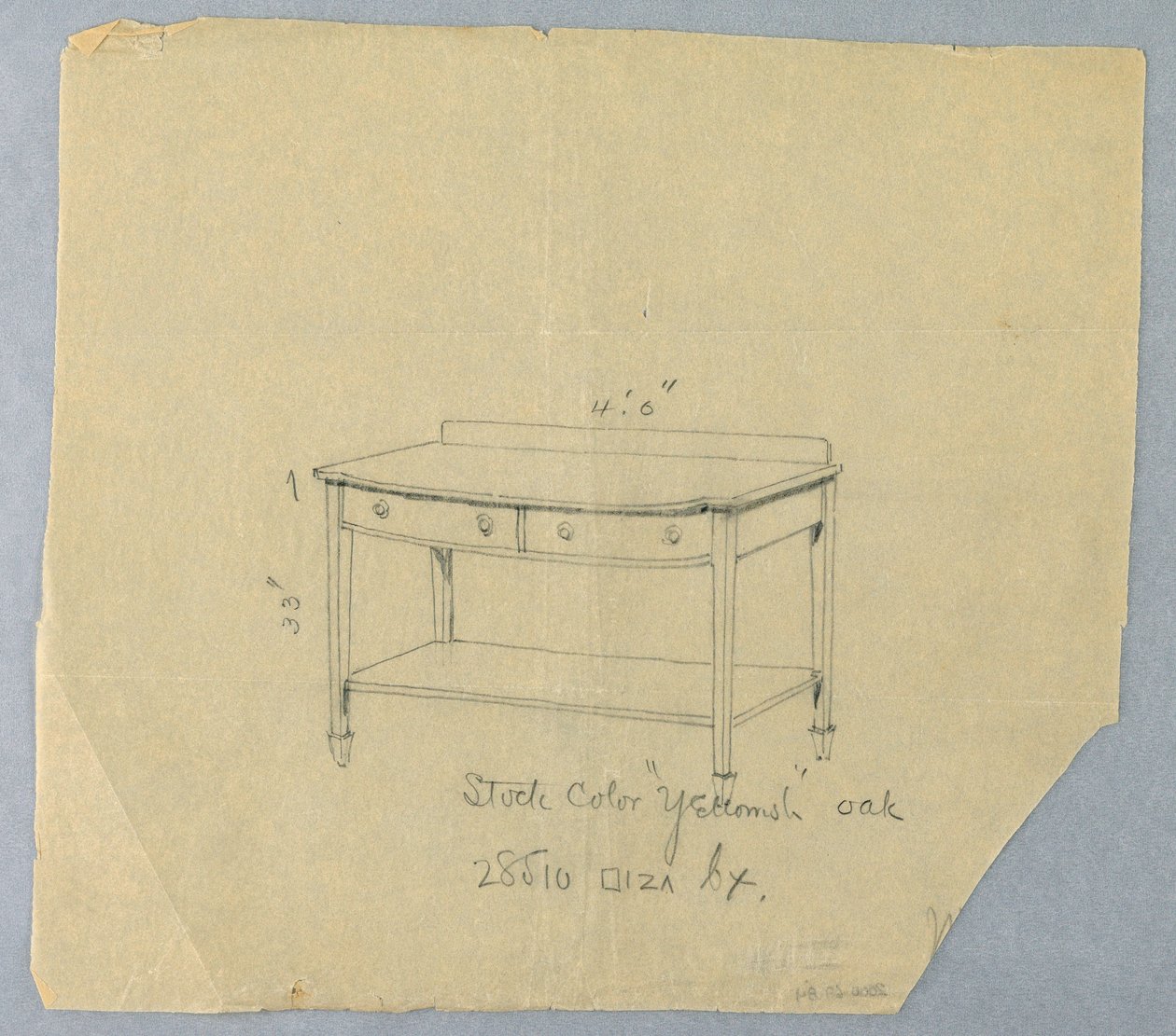 Diseño para mesa de servicio con dos cajones y frente convexo, 1900-05 de Unbekannt