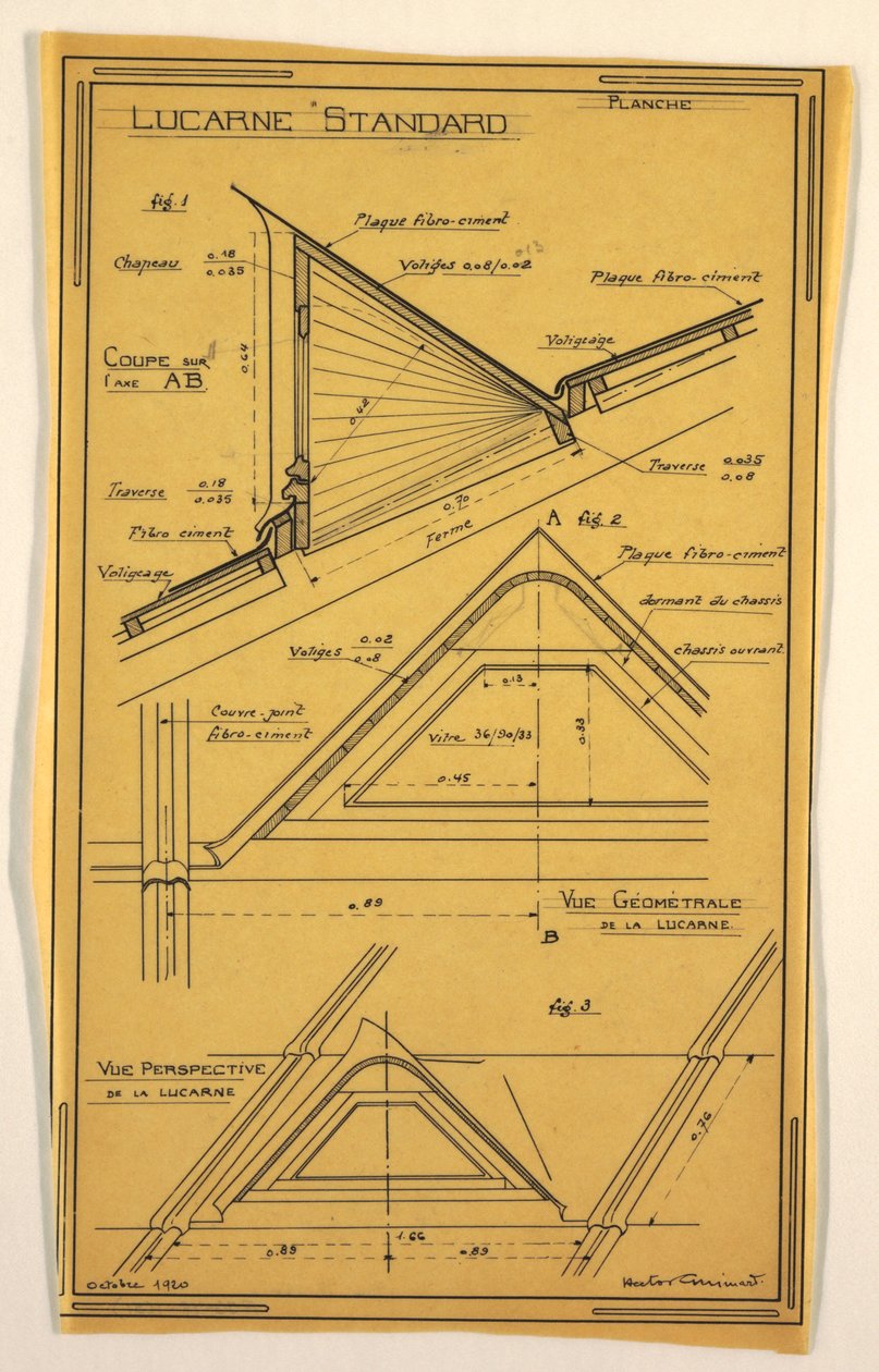 Dibujo, Diseño para una casa de operación masiva diseñada por Hector Guimard, Construcción de tragaluz, octubre de 1920 de Unbekannt