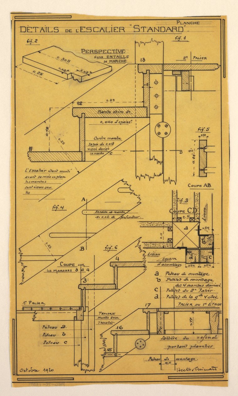 Dibujo, Diseño para una casa de operación masiva diseñada por Hector Guimard, construcción de la escalera de Unbekannt