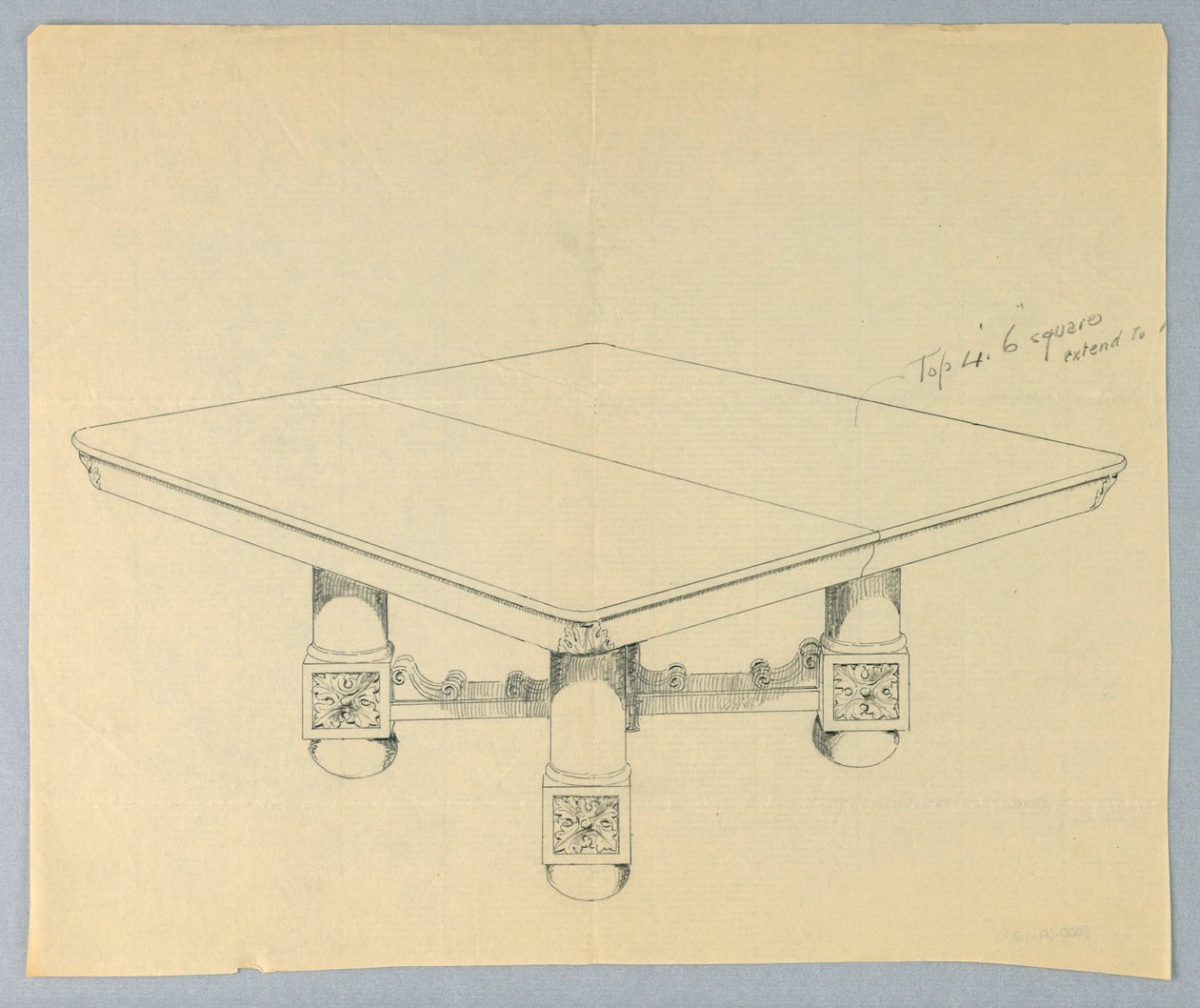 Dibujo, Diseño para una Mesa de Comedor Rectangular con Pies de Bola de Unbekannt